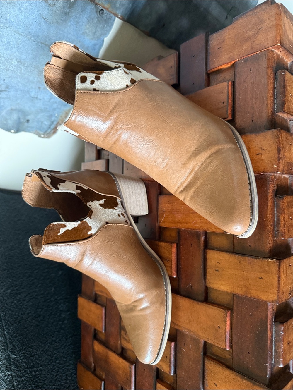 Natural Reflections Cow Print Western Ankle Booties